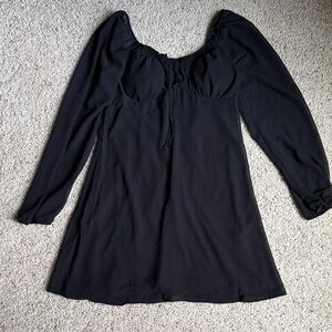 Black Long Sleeve Square Neck Mini Dress